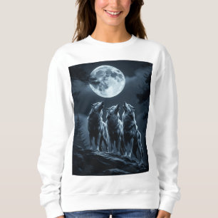 Three Wolves Howling at the Full Moon - Three Wolf Sweatshirt