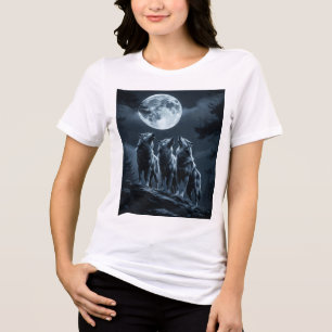 Three Wolves Howling at the Full Moon - Three Wolf Tri-Blend Shirt