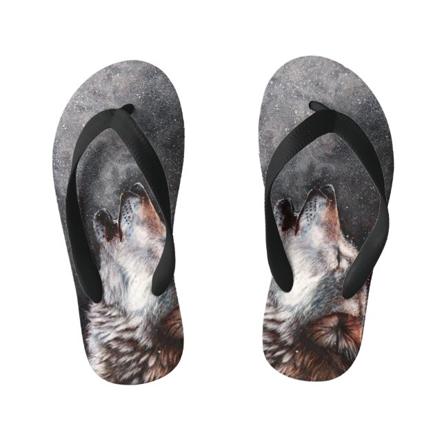 Three Wolves Howling Kid's Jandals (Footbed)