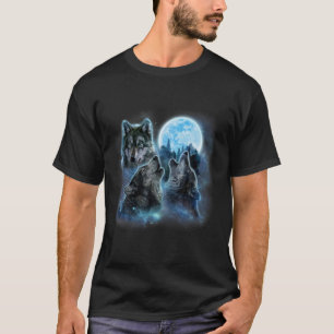 Three Wolves Howling Under Icy Full Moon, Grey Wol T-Shirt