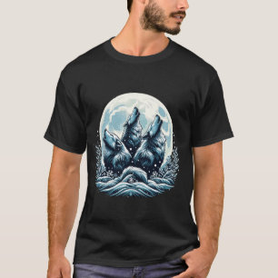 Three Wolves Howling Under Moon, Grey Wolf T-Shirt