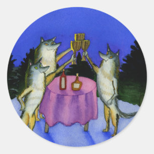 Three Wolves in Snow Classic Round Sticker