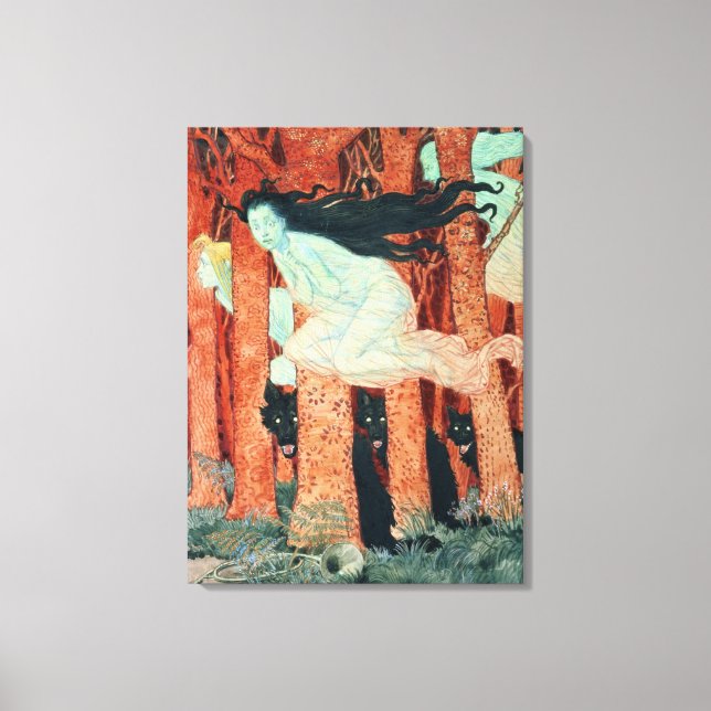 Three Women and Three Wolves (w/c) Canvas Print (Front)