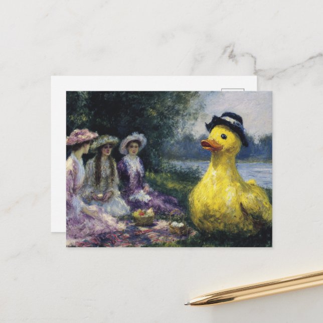 Three Women Picnic With the Giant  in Hat Postcard (Front/Back In Situ)