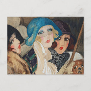 Three women under an umbrella  postcard