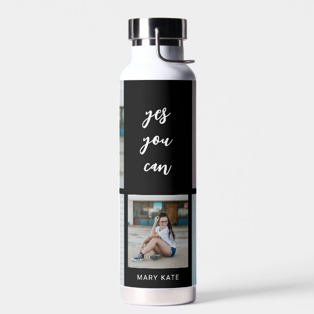 Three Words Collage EDITABLE COLOR Water Bottle (Left)