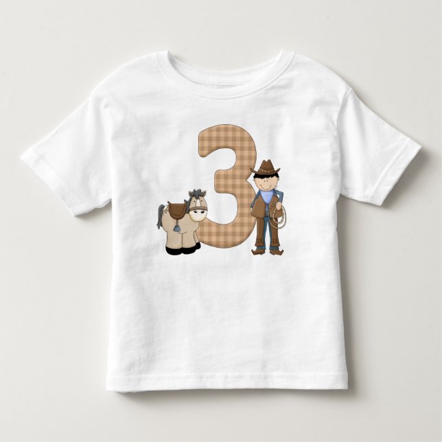 Three Year Old Cute Cowboy Toddler T-Shirt (Front)