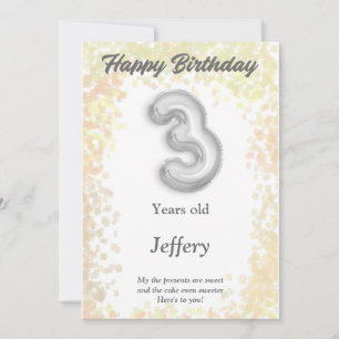 Three year old Happy Birthday card
