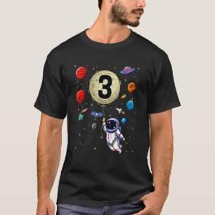 Three Years Old Cute Astronaut Moon Balloon Birthd T-Shirt
