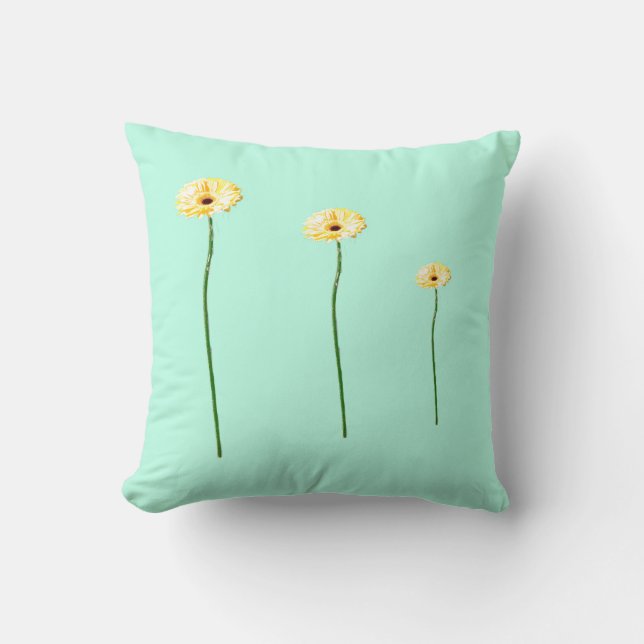 Three Yellow Gerbera Flowers Cushion (Front)
