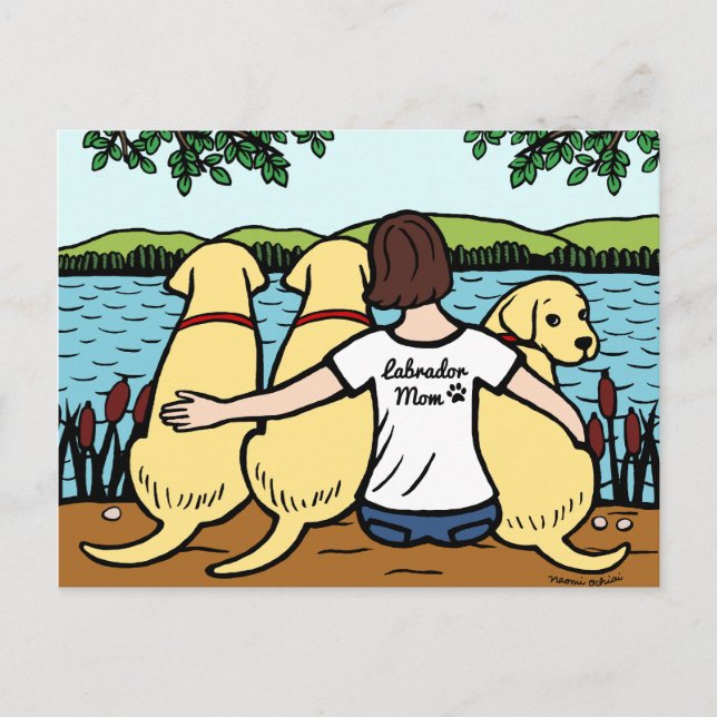 Three Yellow Labradors and Mum Postcard (Front)