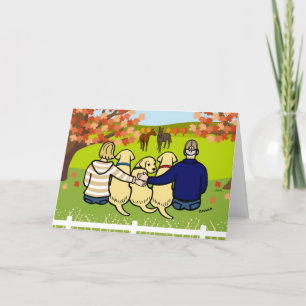 Three Yellow Labradors and Parents in autumn Card