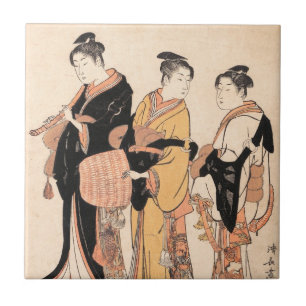 Three Young Women Masquerading as Komuso Tile