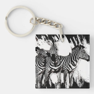 Three Zebras Painting Key Ring
