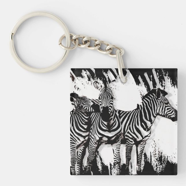 Three Zebras Painting Key Ring (Front)