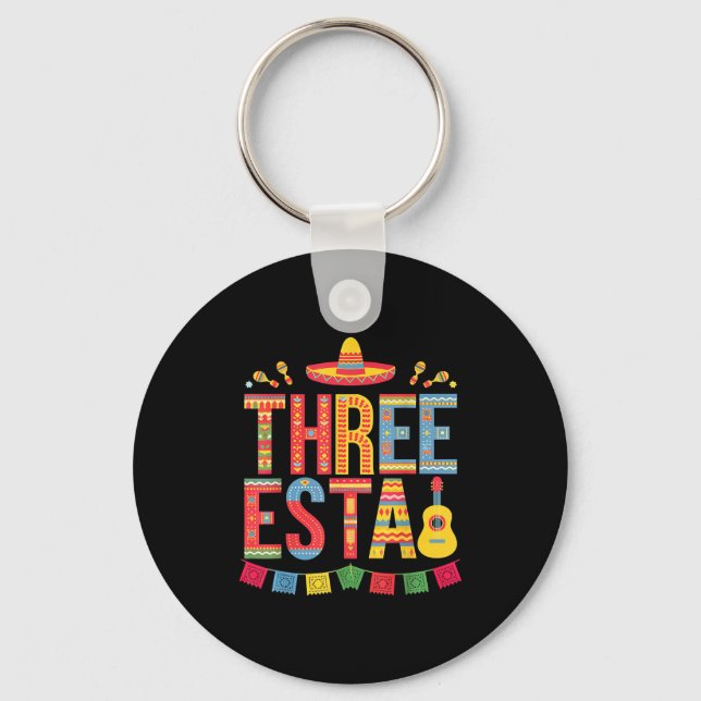 Threeesta 3rd birthday fiesta sombrero mexican key ring (Front)