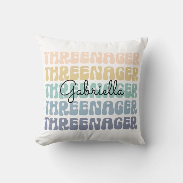 Threenager, 3rd Birthday, Birthday Toddler Name Cushion (Front)