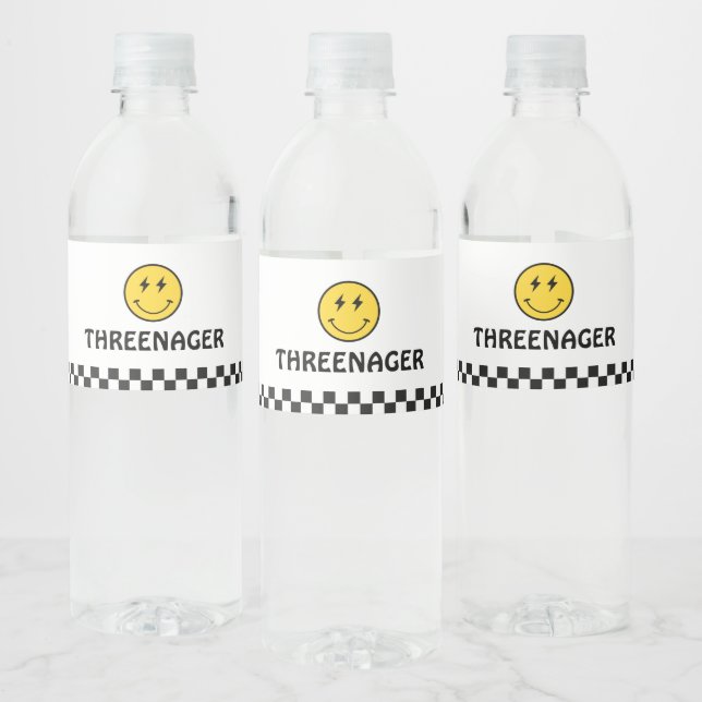 Threenager Retro Boy 3rd Birthday Party  Water Bottle Label (Bottles)
