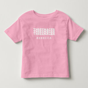 Threenager Retro Lettering Name White Text Toddler T-Shirt
