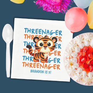 Threenager Tiger Boy 3rd Birthday Party Napkin