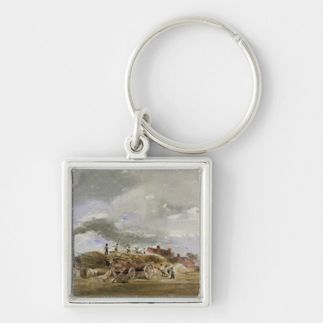 Threshing Corn (pencil & w/c on paper) Key Ring (Front)