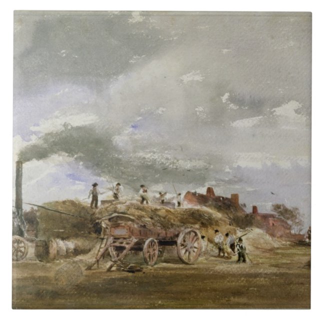 Threshing Corn (pencil & w/c on paper) Tile (Front)