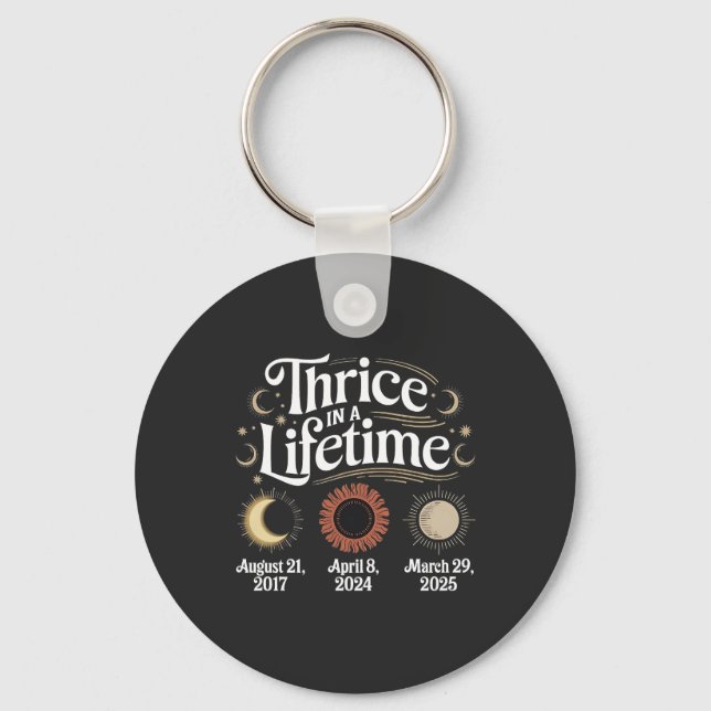 Thrice in a Lifetime 2025 Solar Eclipse Astronomy Key Ring (Front)