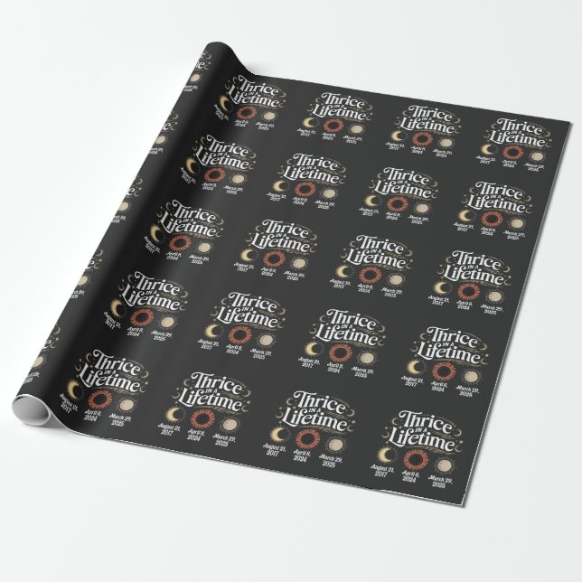 Thrice in a Lifetime 2025 Solar Eclipse Astronomy Wrapping Paper (Unrolled)