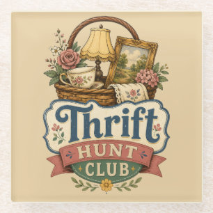 Thrift Hunt Club Vintage Cottagecore Glass Coaster