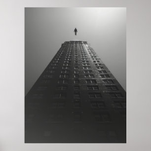 Thrilling Black and White Poster of a Man Falling 