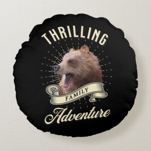 Thrilling Family Adventure Bear Wilderness Round Cushion