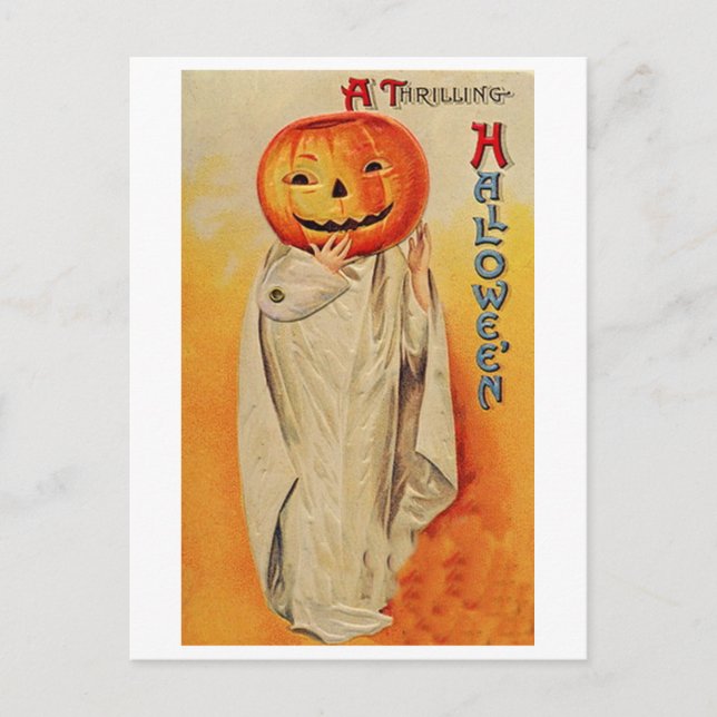 Thrilling Halloween Pumpkin Costume Postcard (Front)