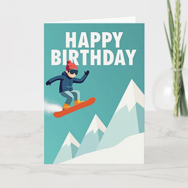 Thrilling Snowboard Birthday Card (Front)