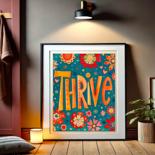 Thrive Inspirational Heart Floral Pretty  Photo Print