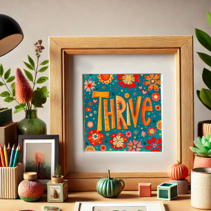 Thrive Inspirational Heart Floral Pretty Photo Print