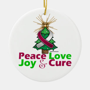 Throat Cancer Peace Love Joy Cure Ceramic Tree Decoration