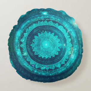 Throat Chakra Turquoise Mandala Meditation Round Cushion