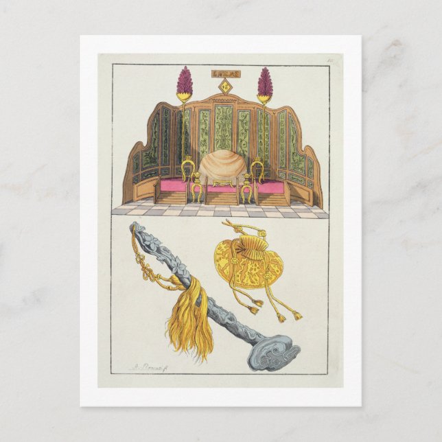 Throne of a Chinese Emperor, Yo-yo sceptre and cap Postcard (Front)