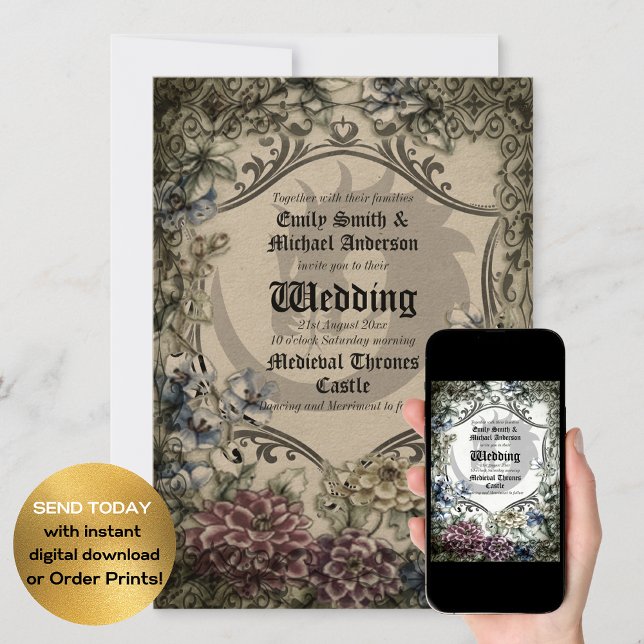 Thrones Dragon Wedding Mediaeval Gothic Parchment Invitation (Creator Uploaded)