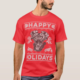 Throttle Ugly Christmas Motorcycle Lover Happy Hol T-Shirt