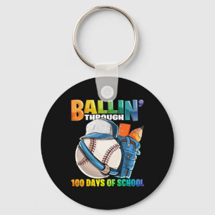Through 100 Days Of School Baseball Kindergarten B Key Ring