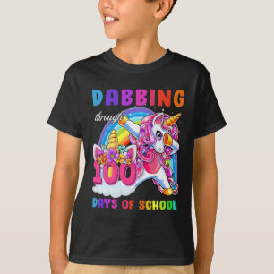 Through 100 Days Of School Dabbing Unicorn Gift T-Shirt