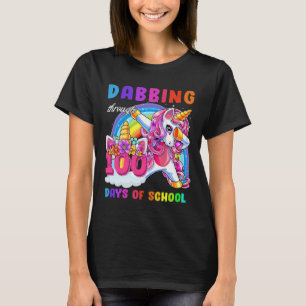 Through 100 Days Of School Dabbing Unicorn Gift T-Shirt