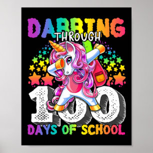 Through 100 Days Of School Dabbing Unicorn Girls  Poster