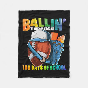 Through 100 Days Of School Football Kindergarten B Fleece Blanket