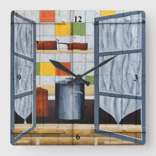 Through a French window. Square Wall Clock