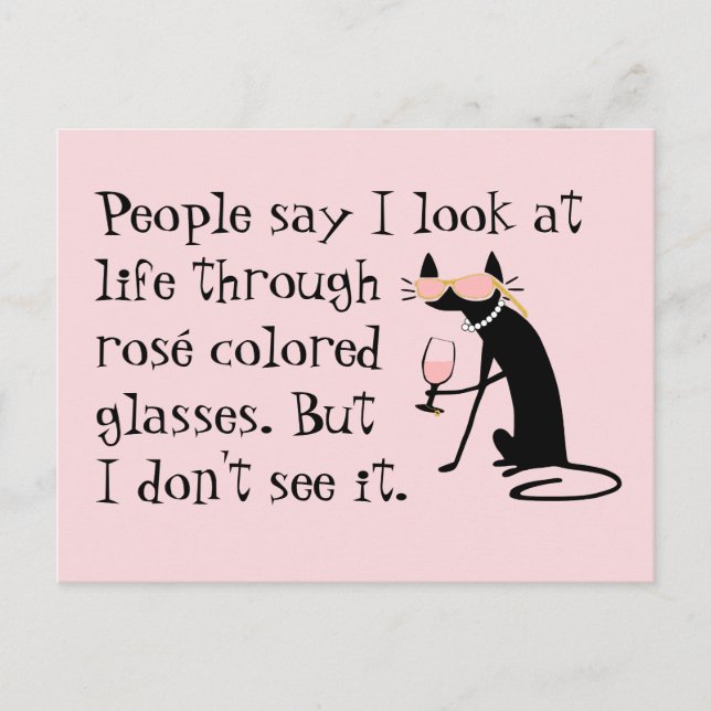 Through Rosé Coloured Glasses, Wine Pun Cat Postcard (Front)