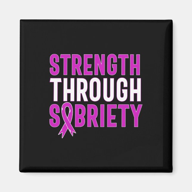 Through Sobriety End Addiction Purple Ribbon  Magnet (Front)