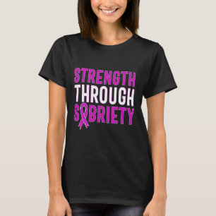 Through Sobriety End Addiction Purple Ribbon  T-Shirt