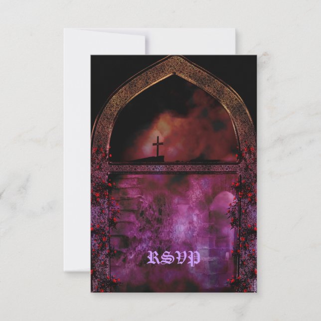 Through the Arch Goth Wedding RSVP Card (Front)